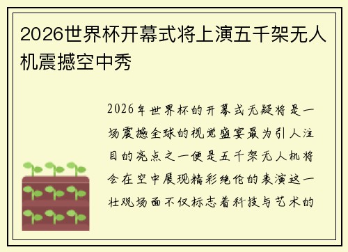 2026世界杯开幕式将上演五千架无人机震撼空中秀